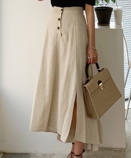 Bifrost（ビフレスト）の「リネンライクロングスカート（スカート・レディース・ブラック/カーキ/モカ/ベージュ・M/L）」の14枚目の写真