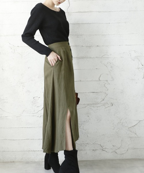 Bifrost（ビフレスト）の「リネンライクロングスカート（スカート・レディース・ブラック/カーキ/モカ/ベージュ・M/L）」の21枚目の写真