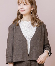 flower | ハウンドトゥースジャケット(ノーカラージャケット)