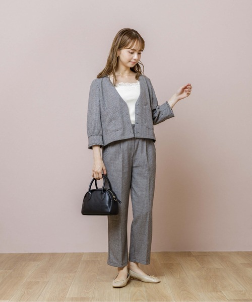 flower（フラワー）の「ハウンドトゥースジャケット（ノーカラージャケット・レディース・ベージュ/ブラウン・FREE）」の9枚目の写真