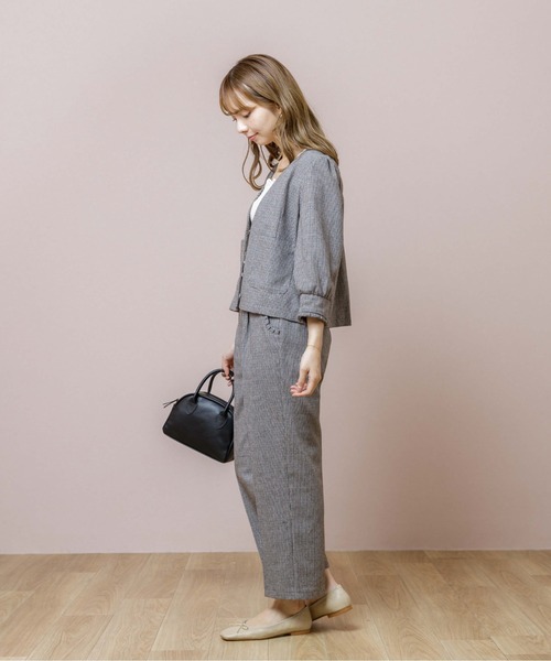 flower（フラワー）の「ハウンドトゥースジャケット（ノーカラージャケット・レディース・ベージュ/ブラウン・FREE）」の4枚目の写真