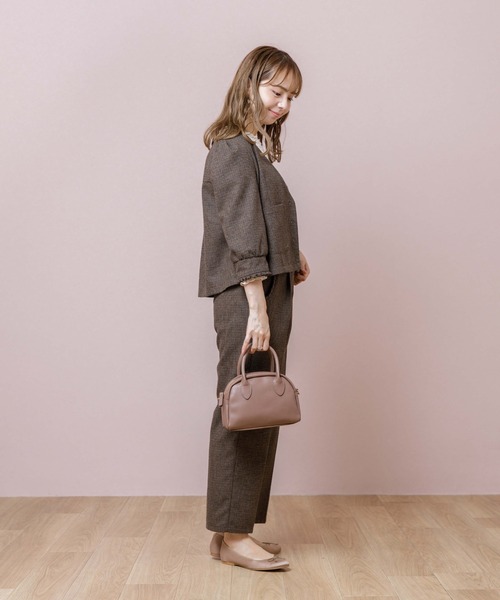 flower（フラワー）の「ハウンドトゥースジャケット（ノーカラージャケット・レディース・ベージュ/ブラウン・FREE）」の5枚目の写真