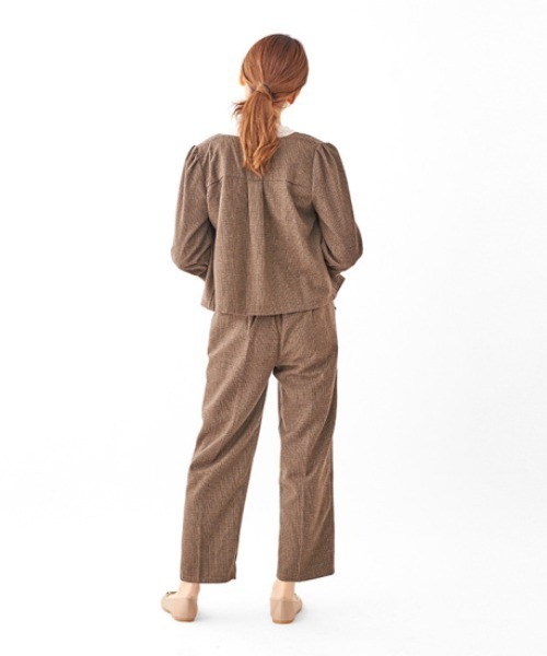 flower（フラワー）の「ハウンドトゥースジャケット（ノーカラージャケット・レディース・ベージュ/ブラウン・FREE）」の17枚目の写真