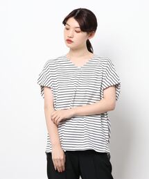 AMERICAN HOLIC | ボーダーVネックサイドタックカットプルオーバー(Tシャツ/カットソー)