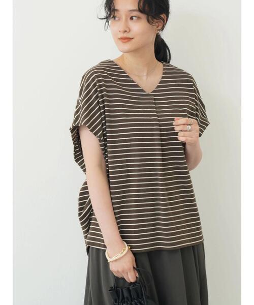AMERICAN HOLIC(アメリカンホリック)の「ボーダーVネックサイドタックカットプルオーバー(Tシャツ/カットソー・レディース・ブラウン/ホワイト系その他4/ブラック系その他4・M/L)」の4枚目の写真