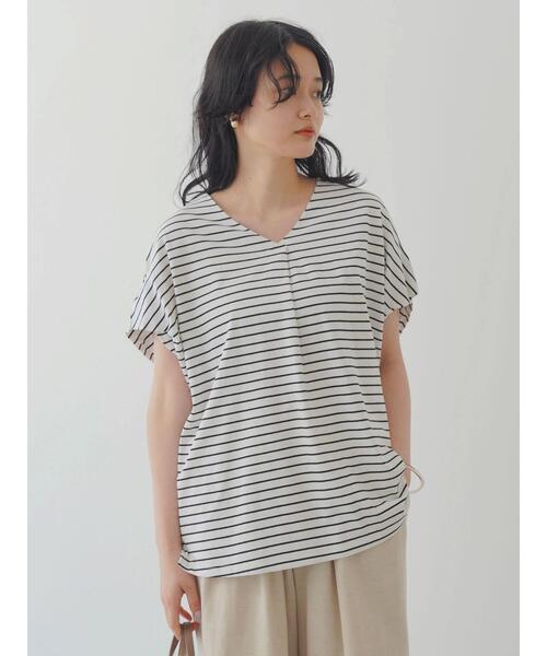 AMERICAN HOLIC(アメリカンホリック)の「ボーダーVネックサイドタックカットプルオーバー(Tシャツ/カットソー・レディース・ブラウン/ホワイト系その他4/ブラック系その他4・M/L)」の5枚目の写真