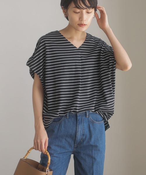 AMERICAN HOLIC(アメリカンホリック)の「ボーダーVネックサイドタックカットプルオーバー(Tシャツ/カットソー・レディース・ブラウン/ホワイト系その他4/ブラック系その他4・M/L)」の1枚目の写真