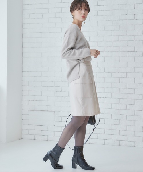 12Twelve Agenda（トゥエルブ　アジェンダ）の「TRライト起毛片ポケット台形スカート（スカート・レディース・ネイビー/オフホワイト・M/S）」の7枚目の写真