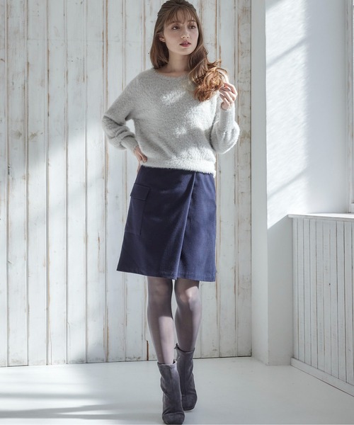 12Twelve Agenda（トゥエルブ　アジェンダ）の「TRライト起毛片ポケット台形スカート（スカート・レディース・ネイビー/オフホワイト・M/S）」の8枚目の写真