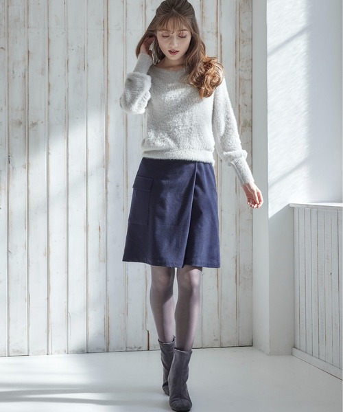 12Twelve Agenda（トゥエルブ　アジェンダ）の「TRライト起毛片ポケット台形スカート（スカート・レディース・ネイビー/オフホワイト・M/S）」の5枚目の写真