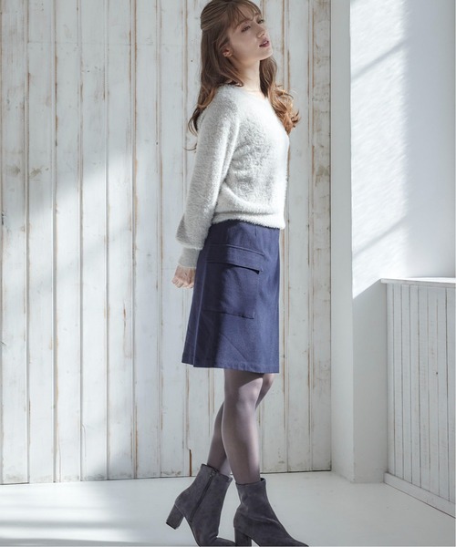 12Twelve Agenda（トゥエルブ　アジェンダ）の「TRライト起毛片ポケット台形スカート（スカート・レディース・ネイビー/オフホワイト・M/S）」の6枚目の写真