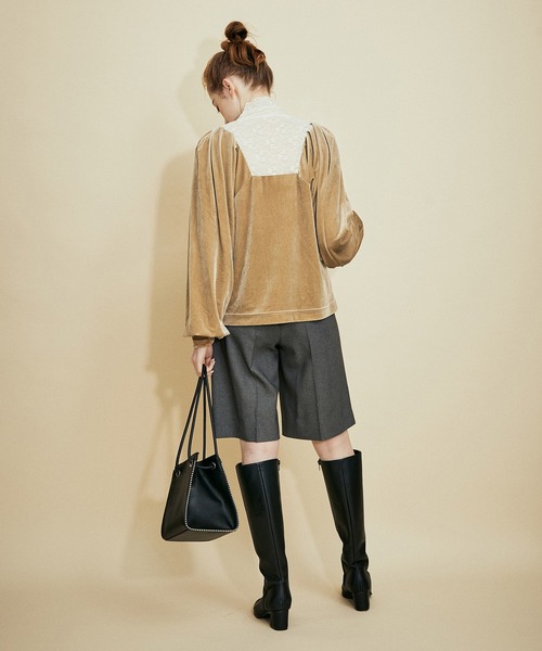 MADEMOISELLE ROPE'(マドモアゼル ロペ)の「フロントレースベロアトップス(Tシャツ/カットソー・レディース・ブラック/オフホワイト・38)」の14枚目の写真