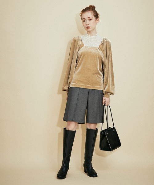 MADEMOISELLE ROPE'(マドモアゼル ロペ)の「フロントレースベロアトップス(Tシャツ/カットソー・レディース・ブラック/オフホワイト・38)」の11枚目の写真