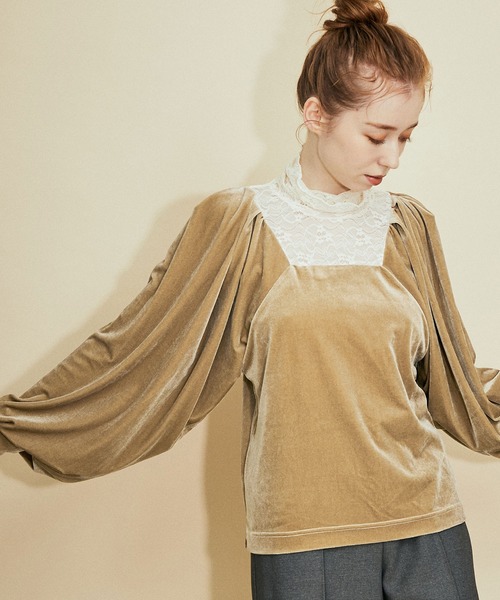 MADEMOISELLE ROPE'(マドモアゼル ロペ)の「フロントレースベロアトップス(Tシャツ/カットソー・レディース・ブラック/オフホワイト・38)」の9枚目の写真