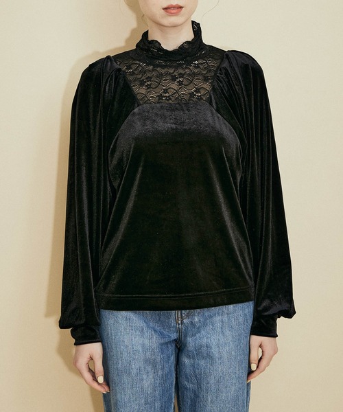 MADEMOISELLE ROPE'(マドモアゼル ロペ)の「フロントレースベロアトップス(Tシャツ/カットソー・レディース・ブラック/オフホワイト・38)」の17枚目の写真