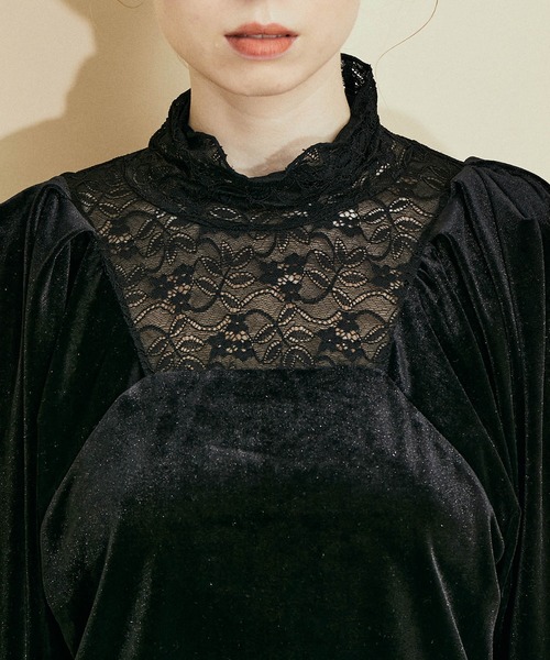 MADEMOISELLE ROPE'(マドモアゼル ロペ)の「フロントレースベロアトップス(Tシャツ/カットソー・レディース・ブラック/オフホワイト・38)」の12枚目の写真