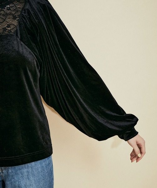 MADEMOISELLE ROPE'(マドモアゼル ロペ)の「フロントレースベロアトップス(Tシャツ/カットソー・レディース・ブラック/オフホワイト・38)」の16枚目の写真