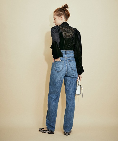 MADEMOISELLE ROPE'(マドモアゼル ロペ)の「フロントレースベロアトップス(Tシャツ/カットソー・レディース・ブラック/オフホワイト・38)」の8枚目の写真