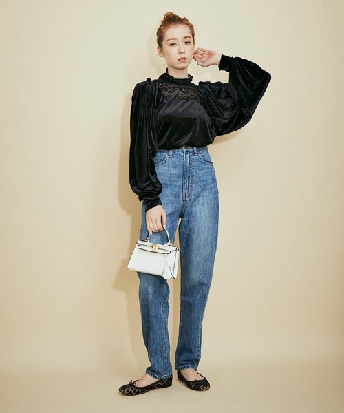 MADEMOISELLE ROPE'(マドモアゼル ロペ)の「フロントレースベロアトップス(Tシャツ/カットソー・レディース・ブラック/オフホワイト・38)」の18枚目の写真
