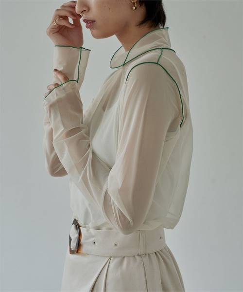 miette（ミエット）の「配色メローチュールシアートップス（Tシャツ/カットソー・レディース・オフホワイト/ライトブルー/ライトグリーン/ブラック/パープル/オレンジ/イエロー/ブルー/カーキ/ブルー系その他/ネイビー・FREE）」の18枚目の写真