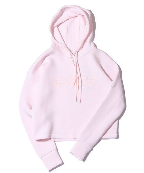Guess（ゲス）の「GUESS/ゲス HOODIE ALLIE SWEATSH フロントロゴ クロップド丈 プルオーバーパーカー ショート丈 トレーニング（パーカー・レディース・ピンク/ミント・M/S/L）」の2枚目の写真