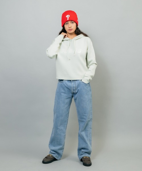 Guess（ゲス）の「GUESS/ゲス HOODIE ALLIE SWEATSH フロントロゴ クロップド丈 プルオーバーパーカー ショート丈 トレーニング（パーカー・レディース・ピンク/ミント・M/S/L）」の12枚目の写真