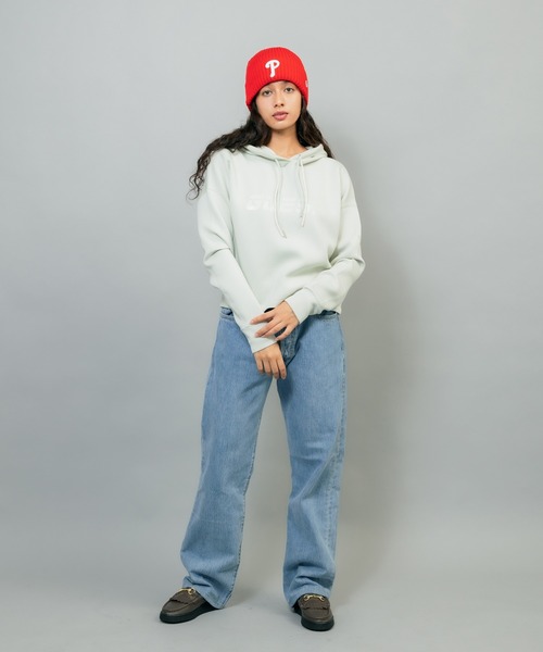 Guess（ゲス）の「GUESS/ゲス HOODIE ALLIE SWEATSH フロントロゴ クロップド丈 プルオーバーパーカー ショート丈 トレーニング（パーカー・レディース・ピンク/ミント・M/S/L）」の13枚目の写真