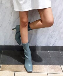 ◆【残りわずか】スクエアトゥスクエアヒールストレッチショートブーツ
