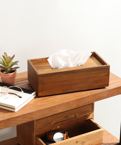 LBC（エルビーシー）の「【スタッキング対応アイテム】ウッド ティッシュボックス（収納グッズ・レディース・ブラウン/ライトブラウン・FREE）」の2枚目の写真