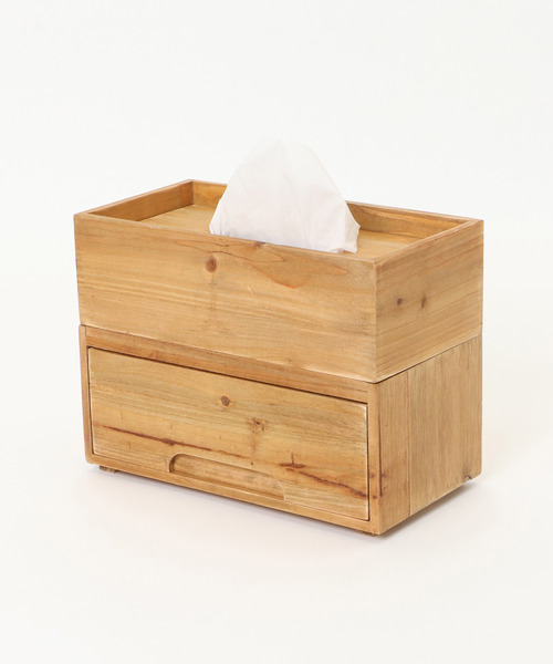 LBC（エルビーシー）の「【スタッキング対応アイテム】ウッド ティッシュボックス（収納グッズ・レディース・ブラウン/ライトブラウン・FREE）」の4枚目の写真