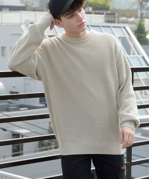 ８(eight)（エイト）の「畦編みざっくりクルーニット（ニット/セーター・メンズ・ホワイト/ライトグレー/ブラック/ダークブラウン/ネイビー/グレー系その他/ケリー/グレイッシュベージュ・X-LARGE/MEDIUM/LARGE）」の6枚目の写真