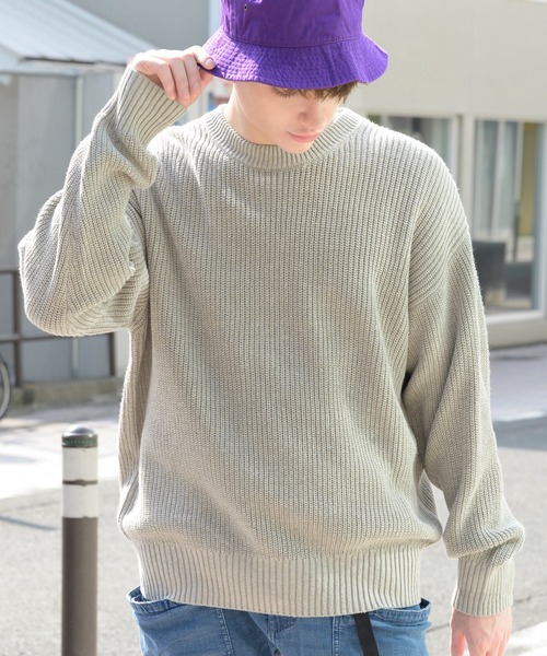 ８(eight)（エイト）の「畦編みざっくりクルーニット（ニット/セーター・メンズ・ホワイト/ライトグレー/ブラック/ダークブラウン/ネイビー/グレー系その他/ケリー/グレイッシュベージュ・X-LARGE/MEDIUM/LARGE）」の10枚目の写真