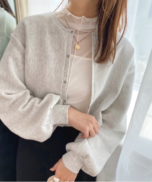 apres jour（アプレジュール）の「裏起毛ドットボタンカーディガン【ZOZOTOWN限定アイテム】（カーディガン/ボレロ・レディース・ラベンダー/ブルー系その他/ナチュラル/ダークグリーン/アイボリー・フリー/X-LARGE）」の3枚目の写真