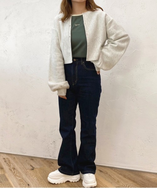 apres jour（アプレジュール）の「裏起毛ドットボタンカーディガン【ZOZOTOWN限定アイテム】（カーディガン/ボレロ・レディース・ラベンダー/ブルー系その他/ナチュラル/ダークグリーン/アイボリー・フリー/X-LARGE）」の6枚目の写真