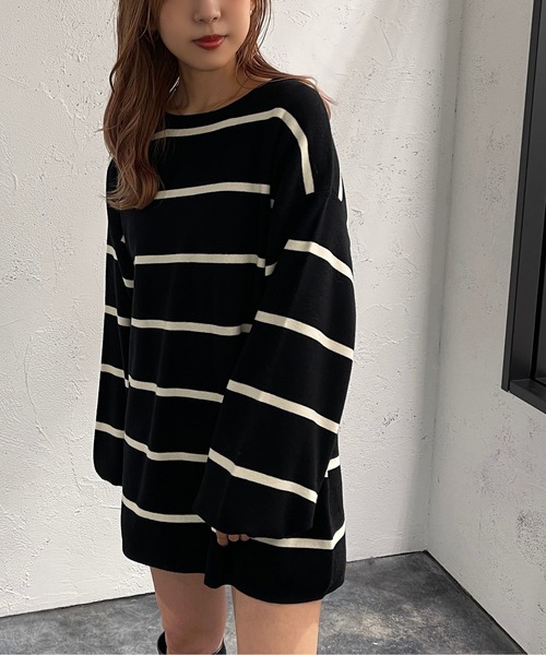 apres jour mignon(アプレジュールミニョン)の「ボーダーチュニック【ZOZOTOWN限定アイテム】(チュニック・レディース・パープル系その他/ブラック系その他/グリーン系その他・フリー/X-LARGE)」の2枚目の写真