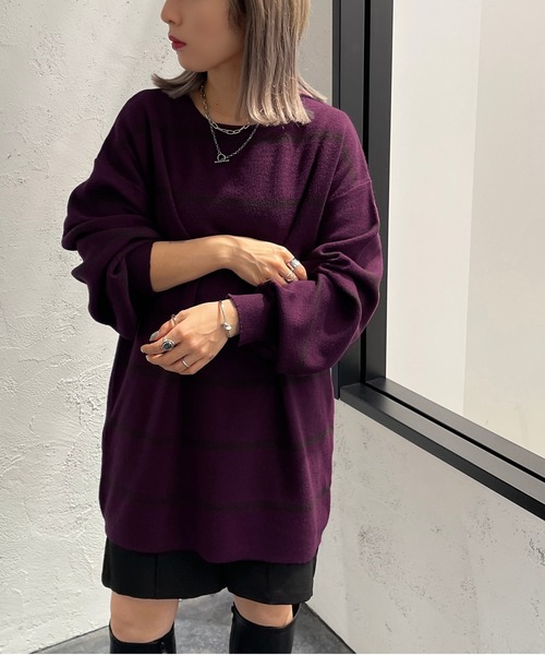 apres jour mignon(アプレジュールミニョン)の「ボーダーチュニック【ZOZOTOWN限定アイテム】(チュニック・レディース・パープル系その他/ブラック系その他/グリーン系その他・フリー/X-LARGE)」の6枚目の写真