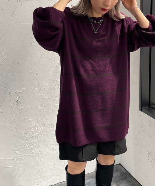 apres jour mignon(アプレジュールミニョン)の「ボーダーチュニック【ZOZOTOWN限定アイテム】(チュニック・レディース・パープル系その他/ブラック系その他/グリーン系その他・フリー/X-LARGE)」の7枚目の写真