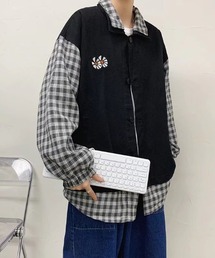 MGV | ポイントフラワーオーバーサイズ切り替えチェックシャツ(カバーオール)