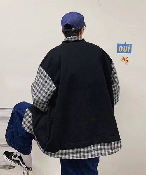 MGV（エムジーヴィー）の「ポイントフラワーオーバーサイズ切り替えチェックシャツ（カバーオール・メンズ・ブラック/カーキ・MEDIUM/LARGE/X-LARGE）」の8枚目の写真