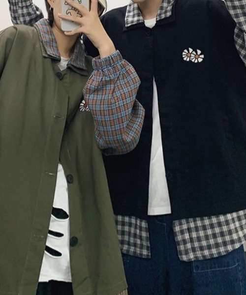 MGV（エムジーヴィー）の「ポイントフラワーオーバーサイズ切り替えチェックシャツ（カバーオール・メンズ・ブラック/カーキ・MEDIUM/LARGE/X-LARGE）」の18枚目の写真