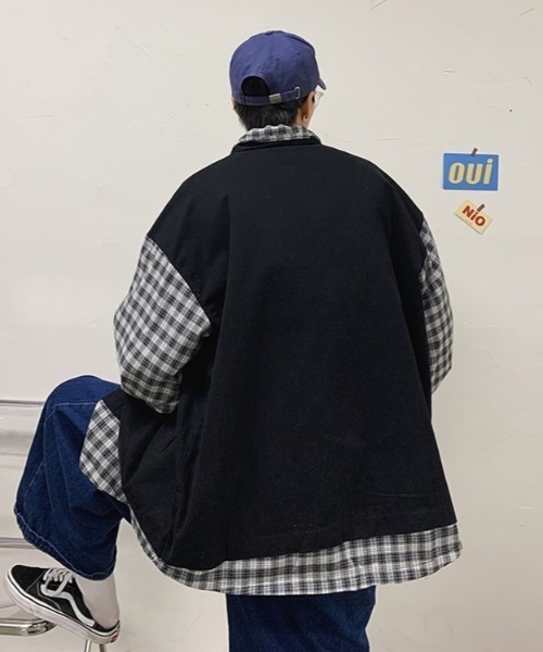 MGV（エムジーヴィー）の「ポイントフラワーオーバーサイズ切り替えチェックシャツ（カバーオール・メンズ・ブラック/カーキ・MEDIUM/LARGE/X-LARGE）」の15枚目の写真