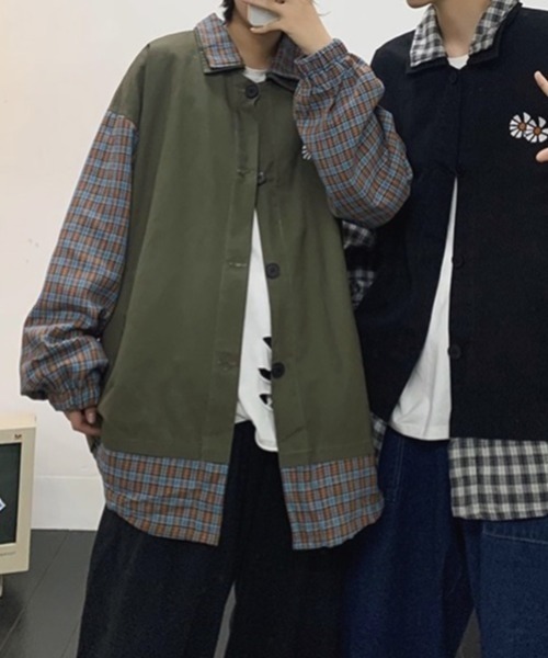 MGV（エムジーヴィー）の「ポイントフラワーオーバーサイズ切り替えチェックシャツ（カバーオール・メンズ・ブラック/カーキ・MEDIUM/LARGE/X-LARGE）」の19枚目の写真