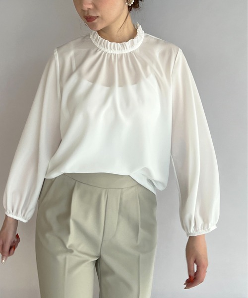 PICCIN（ピッチン）の「衿フリルギャザーブラウス（シャツ/ブラウス・レディース・ライトグレー/ネイビー/オフホワイト・M）」の22枚目の写真