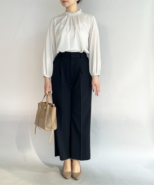 PICCIN（ピッチン）の「衿フリルギャザーブラウス（シャツ/ブラウス・レディース・ライトグレー/ネイビー/オフホワイト・M）」の10枚目の写真