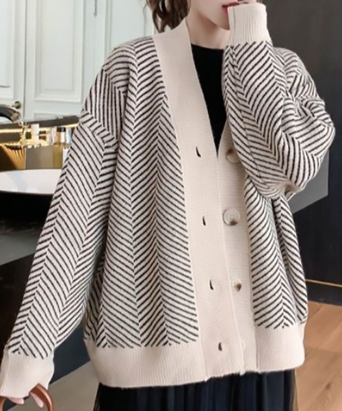 MAISON BREEZE（メゾンブリーズ）の「【MAISON BREEZE】ヘリンボーンルーズカーディガン SCCH54（カーディガン/ボレロ・レディース・ブラック/ベージュ/アイボリー・FREE）」の5枚目の写真