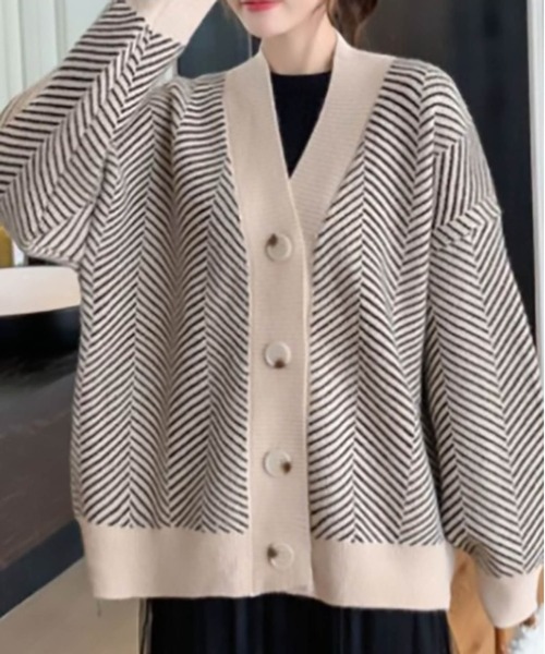 MAISON BREEZE（メゾンブリーズ）の「【MAISON BREEZE】ヘリンボーンルーズカーディガン SCCH54（カーディガン/ボレロ・レディース・ブラック/ベージュ/アイボリー・FREE）」の4枚目の写真