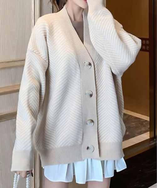 MAISON BREEZE（メゾンブリーズ）の「【MAISON BREEZE】ヘリンボーンルーズカーディガン SCCH54（カーディガン/ボレロ・レディース・ブラック/ベージュ/アイボリー・FREE）」の7枚目の写真