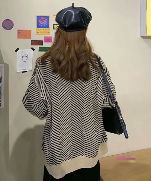 MAISON BREEZE（メゾンブリーズ）の「【MAISON BREEZE】ヘリンボーンルーズカーディガン SCCH54（カーディガン/ボレロ・レディース・ブラック/ベージュ/アイボリー・FREE）」の9枚目の写真