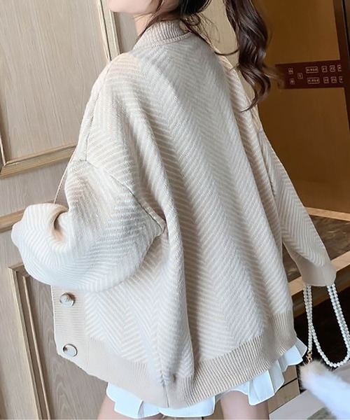 MAISON BREEZE（メゾンブリーズ）の「【MAISON BREEZE】ヘリンボーンルーズカーディガン SCCH54（カーディガン/ボレロ・レディース・ブラック/ベージュ/アイボリー・FREE）」の8枚目の写真