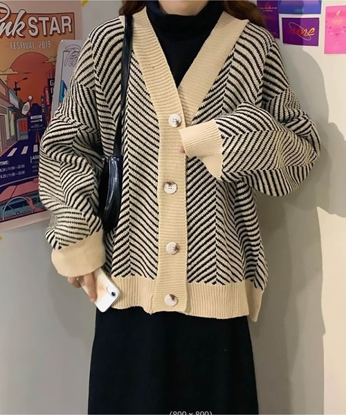 MAISON BREEZE（メゾンブリーズ）の「【MAISON BREEZE】ヘリンボーンルーズカーディガン SCCH54（カーディガン/ボレロ・レディース・ブラック/ベージュ/アイボリー・FREE）」の14枚目の写真